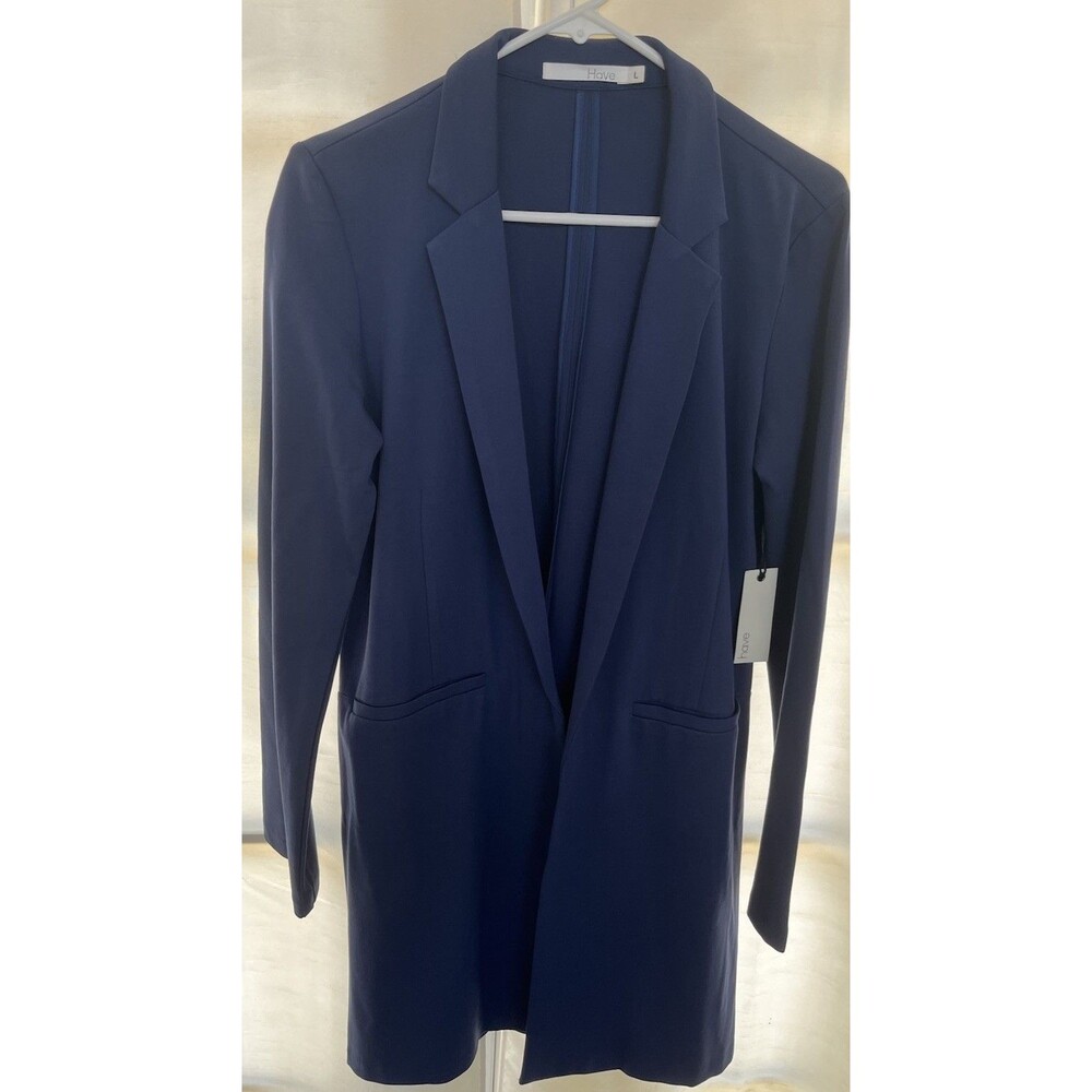 Have Womens Jacket Blazer Large Navy Blue Open Front Business Office Work Wear - Picture 1 of 9